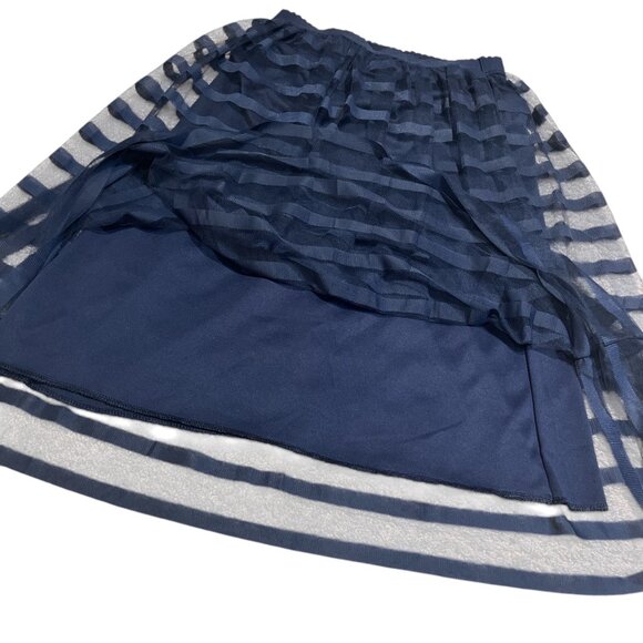 METRO WEAR Midi Skirt Size Medium Navy Blue Sheer Horizontal Stripes Lined - Picture 4 of 11